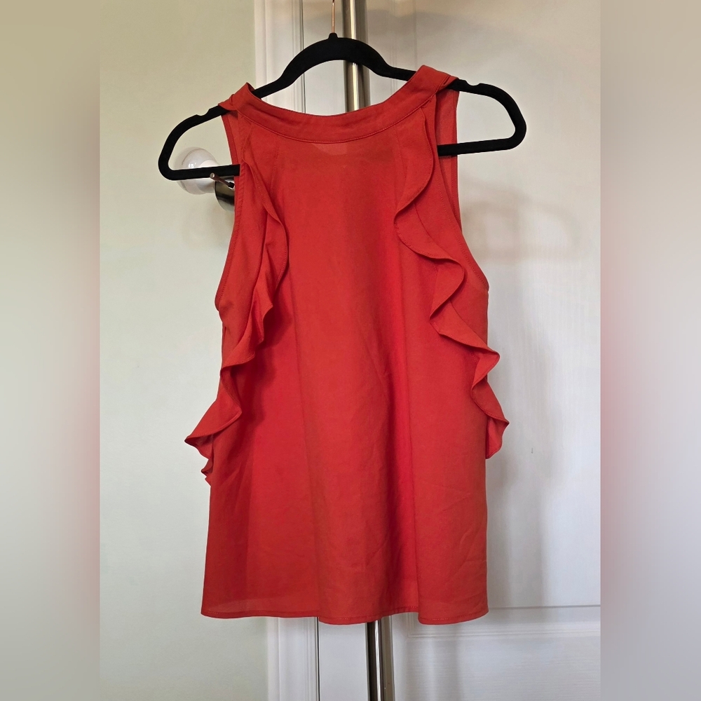 Paper Crane Ruffled Sleeveless Coral Top